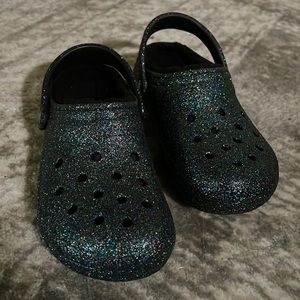Black Glitter Fleece Lined Crocs